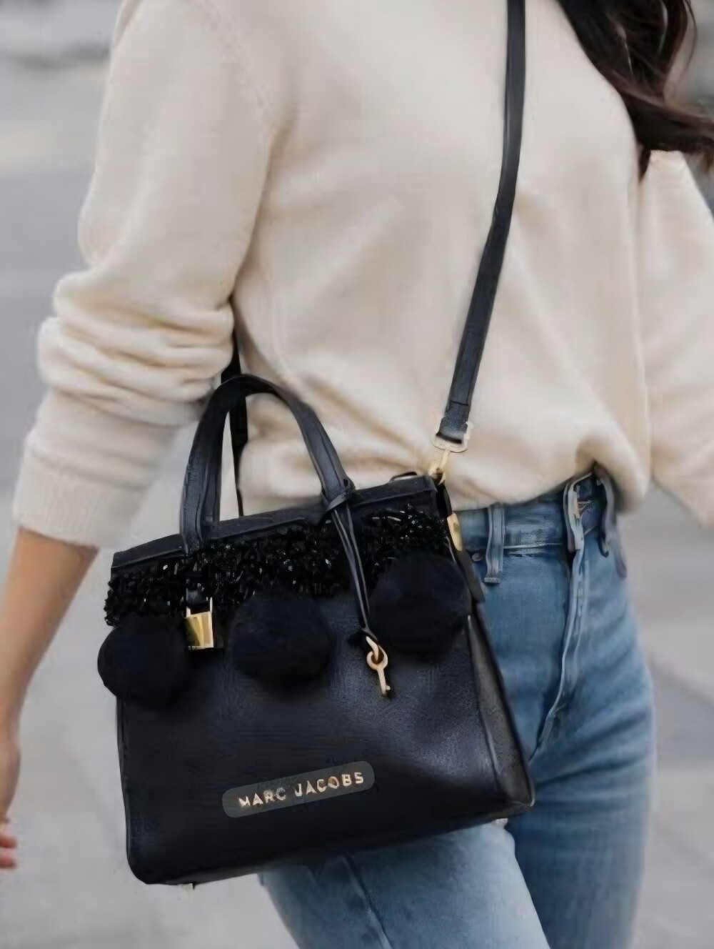 Marc Jacobs 2pcs Mini Grind Bag & Wallet. Black Beaded Pom Pom 3 Way Bag. EUC - Picture 9 of 17